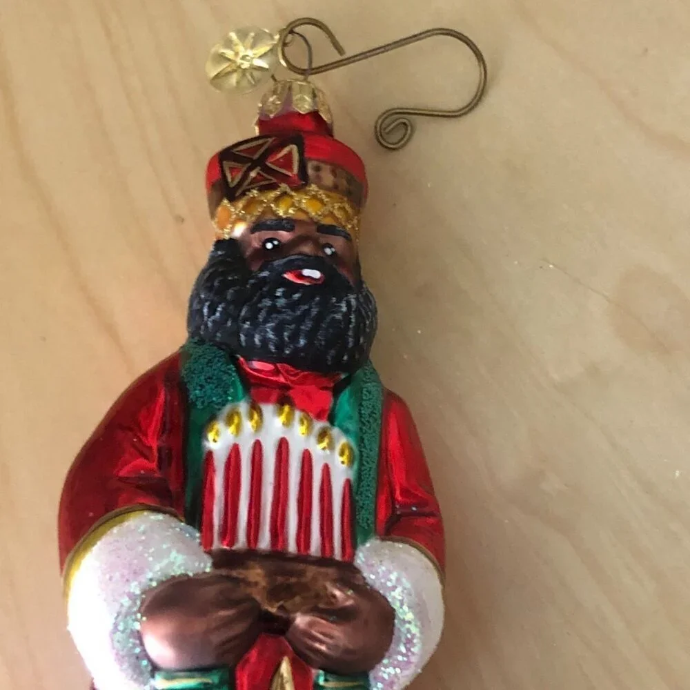 Vintage Christopher Radko Blown Glass Wise Man with Candelabra Ornament 6.5